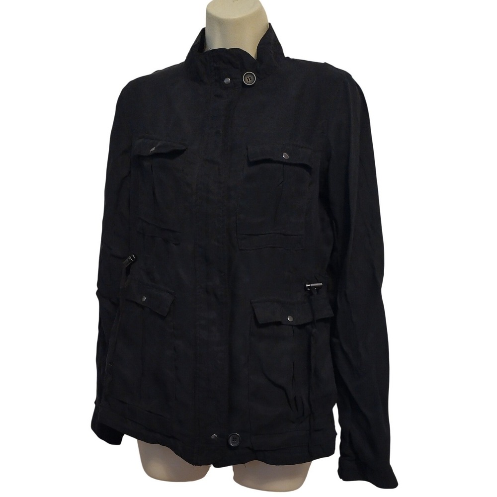 Juma Silk Safari Jacket Womens Small Black Full Zip Up Drawstring Utility NWT